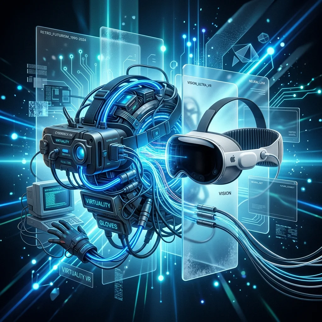 Abstract futuristic Apple VR design bridging 90s tech