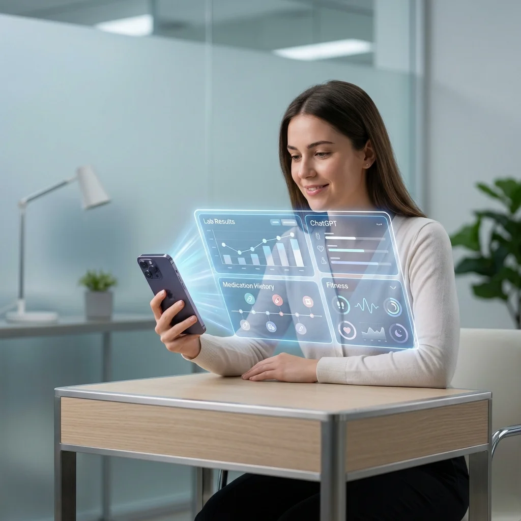 User connecting Apple Health data and medical records to ChatGPT on iPhone for personalized health insights