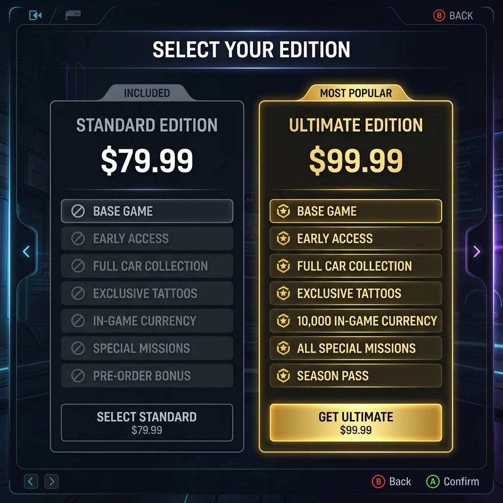 GTA 6 Standard vs Ultimate Edition content comparison — what's locked behind the $100 paywall