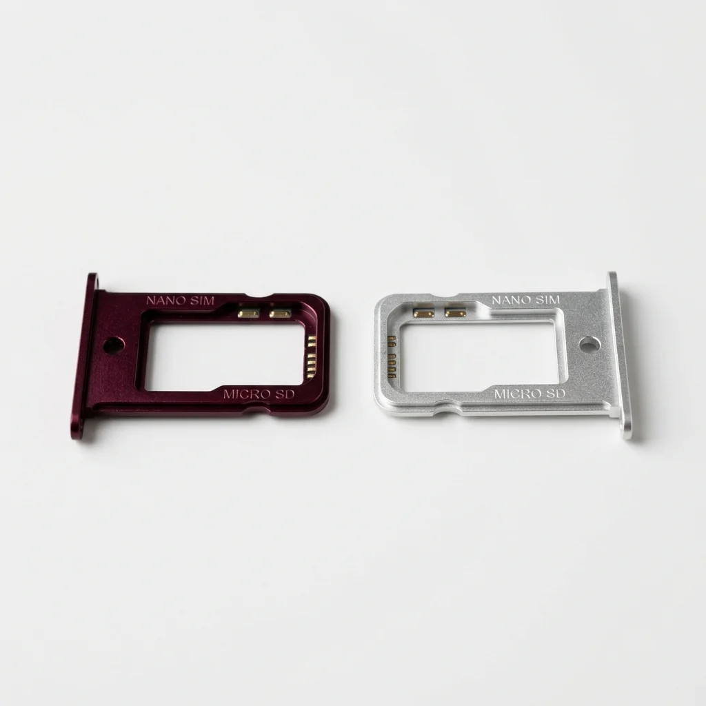 Alleged iPhone 18 Pro SIM tray in Dark Cherry color — leaked component image from Ice Universe