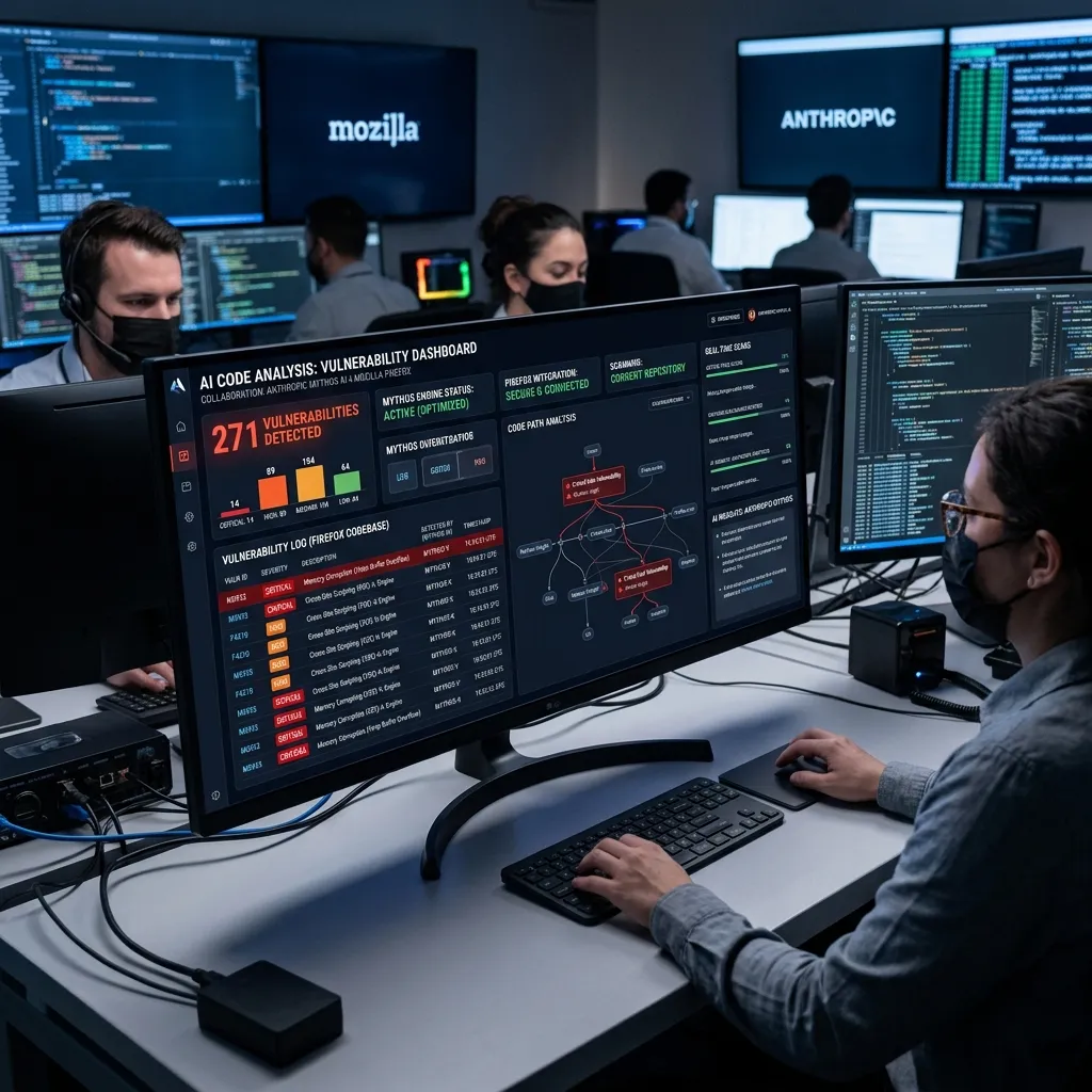 High-tech control room interface showing advanced AI code analysis displaying 271 Vulnerabilities Detected