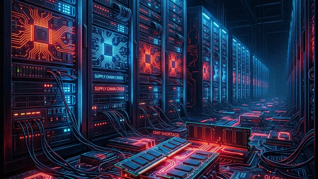 Abstract visualization of AI chips and RAM modules in high demand